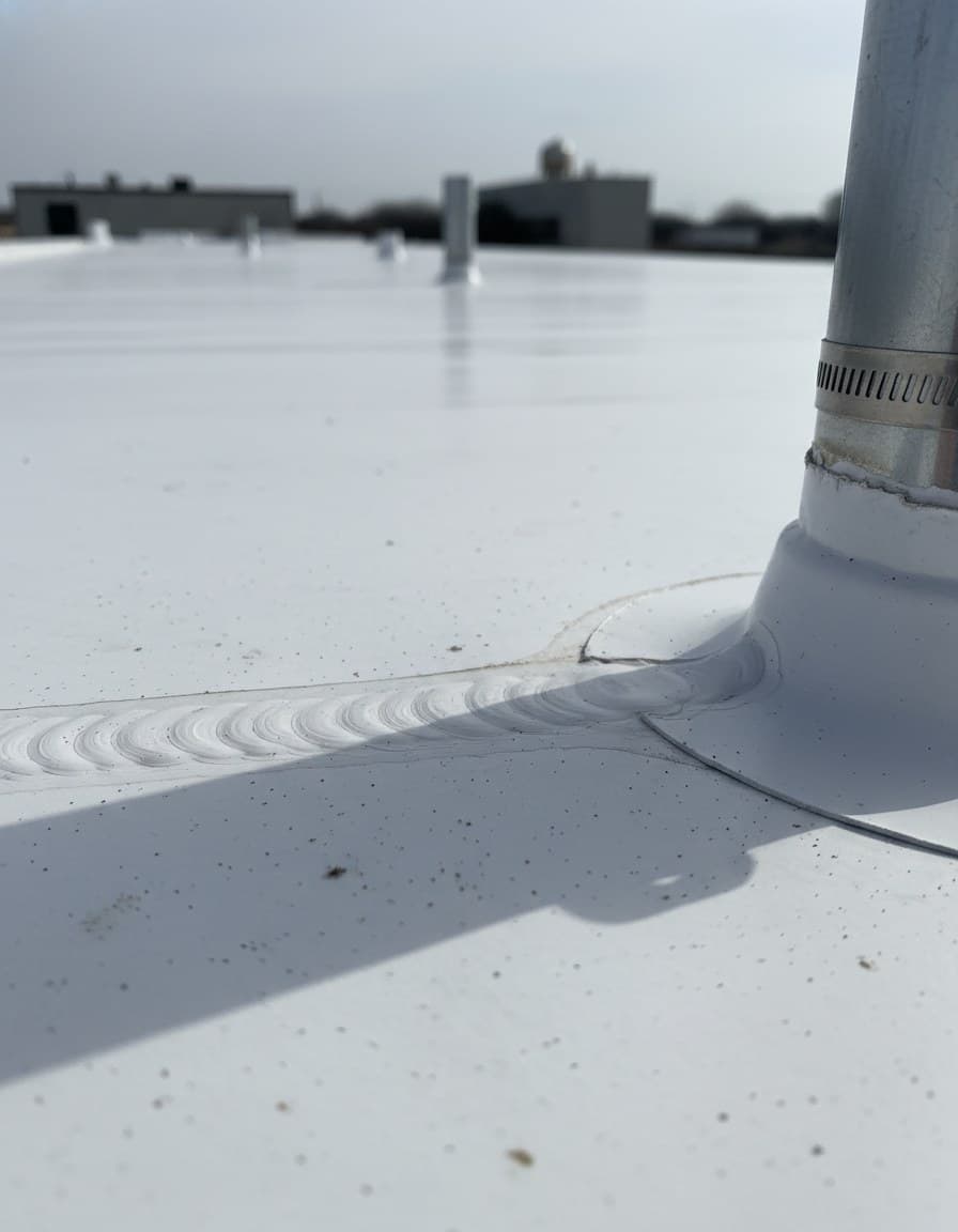 Welded TPO seam and pipe-boot flashing in Dearborn