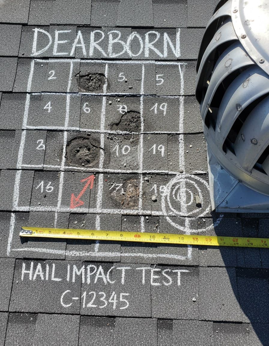 Hail impact test square marked on a Dearborn roof